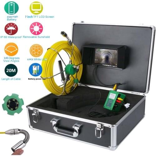Pipe Inspection Video Camera, 20M/30M/40M/50M IP68 Waterproof Drain Pipe Sewer Inspection Camera System 7"LCD 1000 TVL Camera