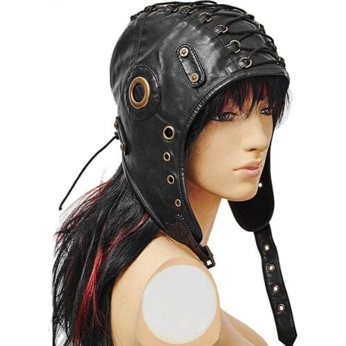 Unisex Punk Rivet Pilot Cap Steampunk Vintage PU Leather Trapper Cap Flying Cap Halloween Hood Costume Cap Adjustable