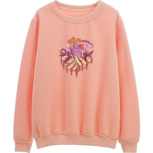 Mushroom Frog Cartoon Hoodie Round Neck Long Sleeve Sweatshirt Women Crewneck Jumper Gothic Harajuku Coat Warm Hoodies for Women