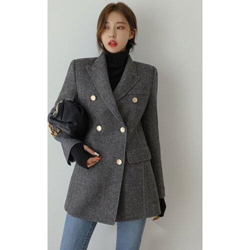Suit woolen jacket ladies Korean version 2021 autumn and winter new mid-length slim woolen coat thickened