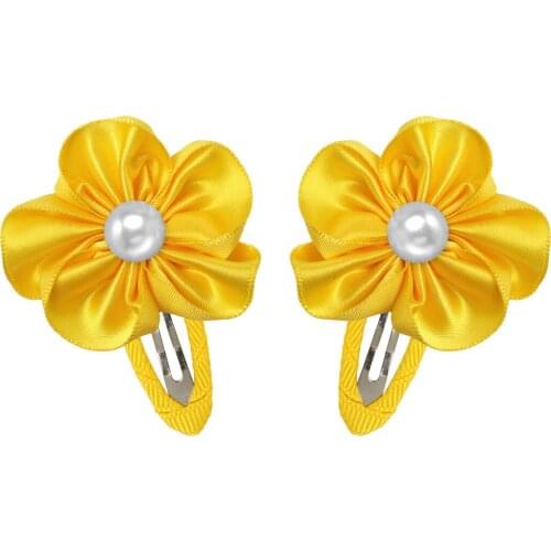 1 Pair Satin Flower With Pearl BB Clip For Girls Hairpin Hair Bows With Clip Childrens Mini Flower Hairclip Hair Accessories