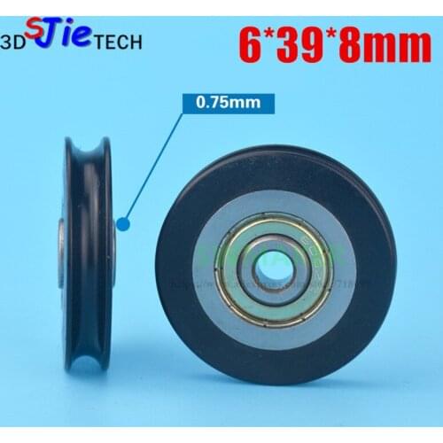6*39*8mm shift door pulley, concave wheel U groove, wire rope over line wheel, rubber wrapped plastic nylon bearing rolle