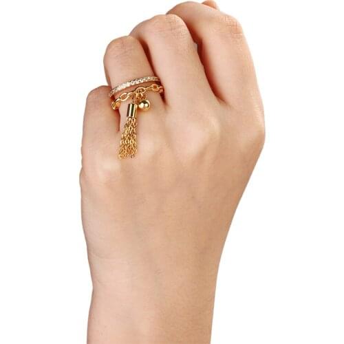 2021 Fashion Tassel Chain Metal Ring Jewelry Spike Pendant Charm Finger Ring for Women Opening Adjustable Size