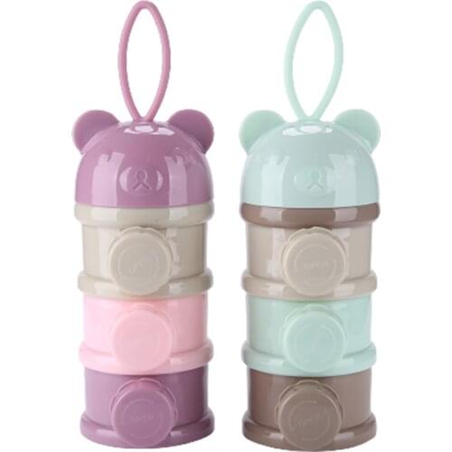 3-layers Bear Style Portable Baby Food Storage Box Essential Snacks Infant Milk Powder Dispenser Milk Powder Container