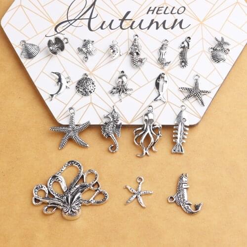 30pcs/lot Mixed Charm Animal Beads Bracelet Findings Antique Silver Color Alloy Metal Charms Pendant for Jewelry Making DIY