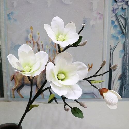 4 heads large magnolia artificial flowers branch home window decoration fake flowers wedding party hall display material