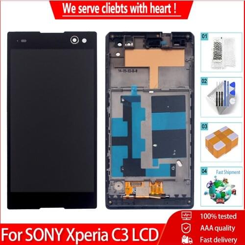 5.5" AAA Quality For Sony Xperia C3 D2533 D2502 LCD Display Touch Screen Digitizer Assembly For Sony Xperia C3 LCD With Frame