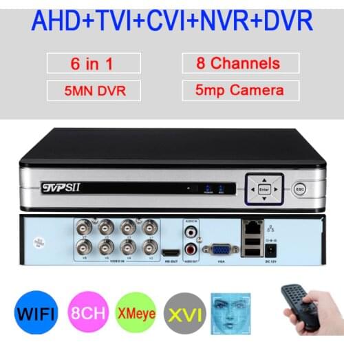 5mp AHD Camera Silver Panel Hi3520D XMeye Audio Face Detect H.265+5MN 8 Channel 8CH 6 in 1 Hybrid Wifi Onvif NVR TVI CVI AHD DVR