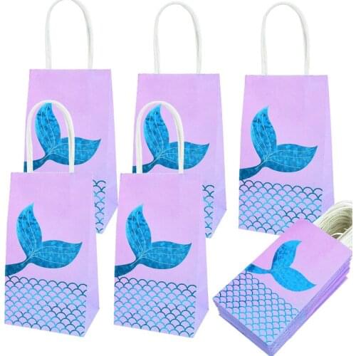 6Pcs Mermaid Tail Paper Gift Bags Candy Boxes Kids 1st Little Mermaid Theme Birthday Party Decoration Girl Baby Shower Supplies