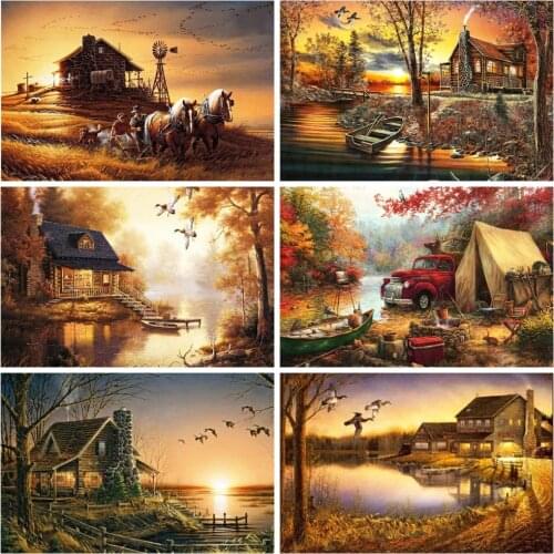 5D DIY Full Round/Square Diamond Embroidery Diamond Painting Cross Stitch Kit Landscape Picture Needlework Diamond Decoration
