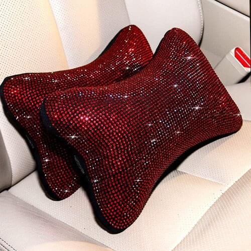 Colorful Rhinestone Crystal Car Neck Pillows Waist Support Diamond Auto Headrest Pillow Bling Auto Interior Accessories