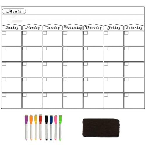A3 Magnetic Dry Erase Whiteboard Monthly Calendar Whiteboard Sticker with 8 Color Marker Pen for Family Office