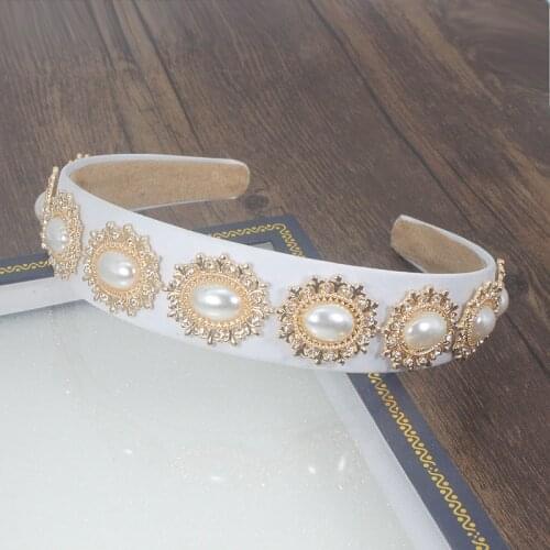 Baroque White Women Wedding Crown Hair Accessories Bridal Tiara Luxury Vintage Sun Pearl Flower Headbands Crystal Hairband