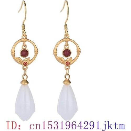 White Jade Flower Earrings 925 Silver Charm Gifts Jewelry Fashion Chalcedony Gemstone Women Crystal Natural Zircon Amulet