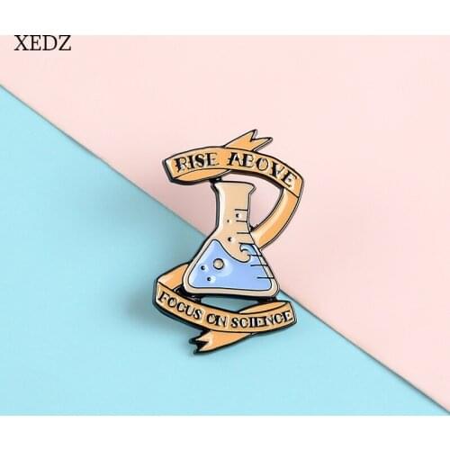 XEDZ New RISE ABOVE FOCUS ON SCIENCE Ribbon Brooch Magic Potion Badge Denim Backpack Backpack Pendant Jewelry