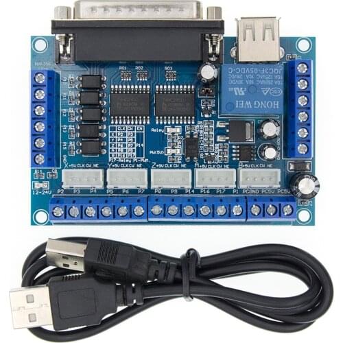 5 axis CNC Breakout Board Stepper Motor Driver MACH3 Parallel Port Control Module Controller with Optical Coupler USB Cable