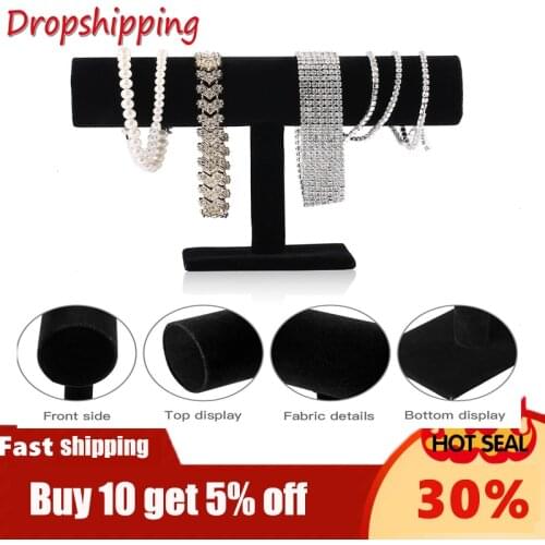 Elegant Velvet Watch T-bar Rack Holder Display Jewelry Black Bracelet Chain Bangle Stand Holder