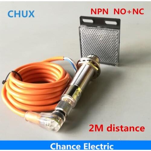Photoelectric Sensor Switch NPN 4Wire 2M distance NO+NC Infrared reflective Mirror type With Sensor Connector