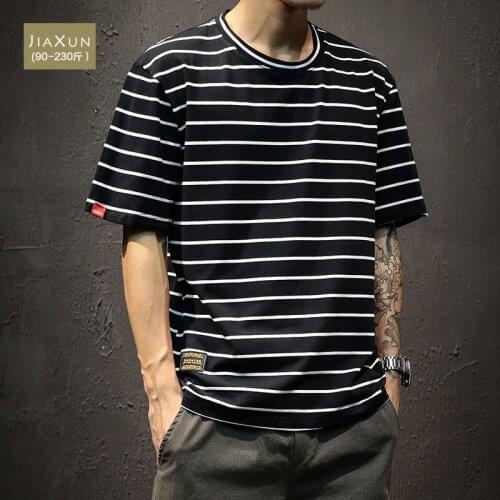 2021 Harajuku Hot Sale Brief Striped New t-Shirt Hip Hop Loose Oversized Man Summer Clothes Japanese Style Retro Teen Streetwear