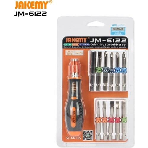 JAKEMY 12 in1 wholesale hardware color ring magnetic precision diy screwdriver set Household repair tool set