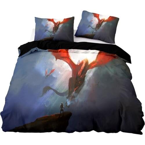 Gothic Style Flying Dragon Fight Pattern Duvet Cover Set With Pillowcase, 245x210 Quilt Cover,173x218 Blanket Cover,Bedding Set