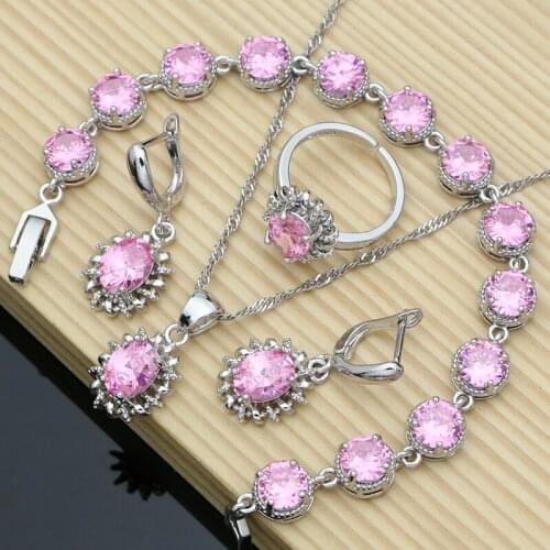Silver 925 Earrings Jewelry Sets for Women Natural Shiny Pink Topaz Fashion Jewelry Romantic Night Party Necklace Sets 7 Colors