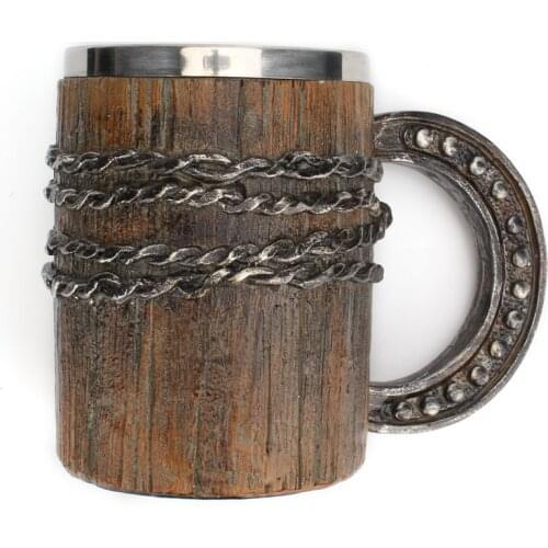 600ML Stainless Steel Mug Beer Coffee Milk Drink Water Tea Horseshoe Chain Resin Mugs 3D Retro Knight Geeks Cups Gothic Man Gift