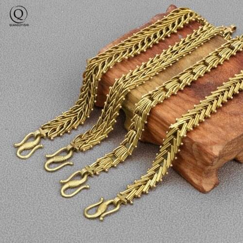 Brass Fishbone Snake Bone Charm Bracelets Jewelry Retro Copper Punk Hip Hop Men Chain Bracelets Wristbands Women Fashion Bangles