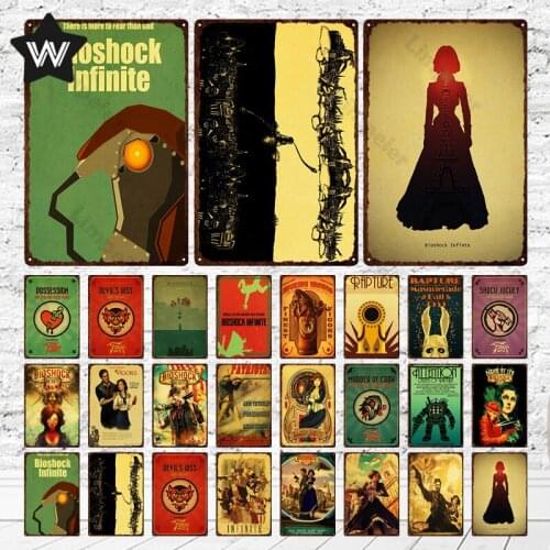Metal Sign Wall Art Tin Plaque Bioshock Infinite Metal Plate Vintage Style Tin Poster Retro Wall Sticker for Man Cave Wall Decor