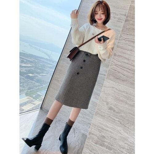 Fashionable single-breasted plover case restoring ancient ways straight half-length skirt of tall waist new high-end womens
