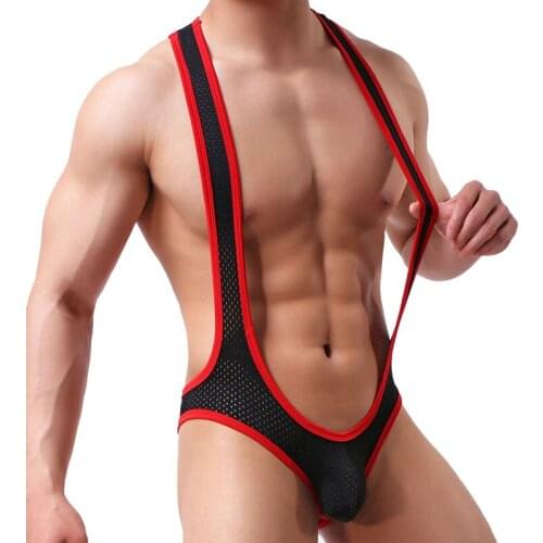 Mens Mesh Bodysuit Jockstrap Bodywear Underwear Wrestling Singlet Leotard Jumpsuits Suspender Sexy Body Suits C407