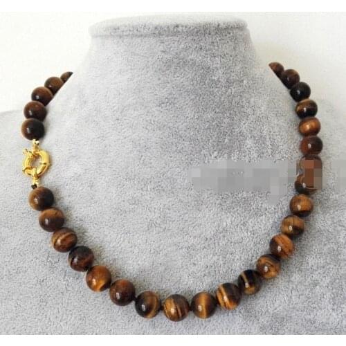 Natural 12mm Yellow Tigers Eye Stone Round Gemstone Beads Necklace 18'' AAA