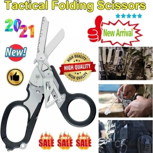 6 in 1 Raptor Emergency Response Shears with Strap Cutter and Glass Breaker Black with MOLLE Compatible Holster