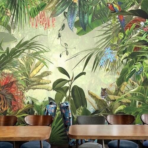 Colomac Custom Nordic KOL Tropical Rainforest Flamingo Wallpaper 3d Green Plant Clothing Store Mural Decorations Drop Shopping