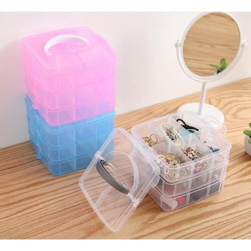 18 Grids Adjustable Transparent Organizer Clear Plastic 3 Layer Jewelry Pill Storage Box Container Organizer Case Craft Boxes