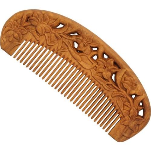 1 PC Handmade Green Sandalwood Anti-Alopecia Wood Comb Natural Head Massage Hair Brush Hair Care Flower Style