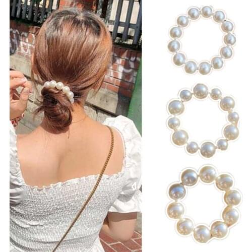 Full Pearl Hair Ties Elastic Hair Bands Women Big Pearl Headband Scrunchies Girls Ponytail Holders Rubber Band Hair Accessories