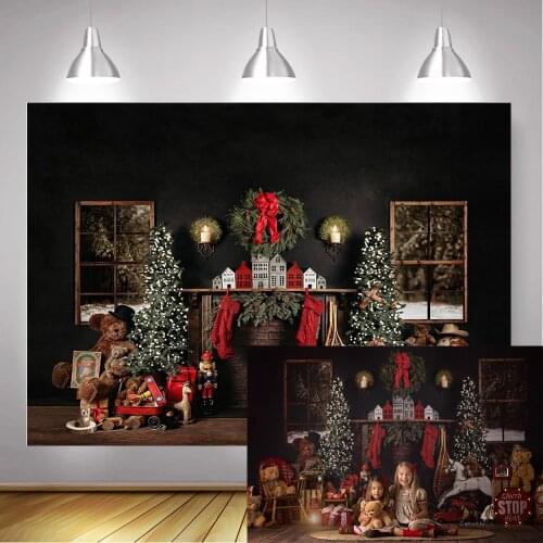 Christmas Photography Backdrop Fireplace Windows Red Sock Background Christmas Tree Gift Toys Winter Newborn Photographic Props