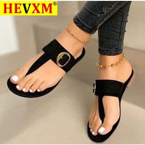 2020 Summer Female Clip Feet New Clip Toe Flat Sandals Fashion Womens Sandals Comfortable Buckle Outdoor Beach Slippers