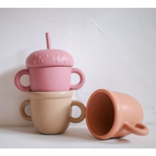 Silicone Baby Feeding Straw Cup Sippy Cup Cartoon Mul-ti Function Snack Cup Toddler Drinking Learning Water Bottle Tableware