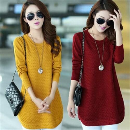 Autumn Winter Sweater Women Round Neck Pullover Knit Sweater Plus size Loose Long Sleeves Female Tops Bottom Shirt Sweater 3XL