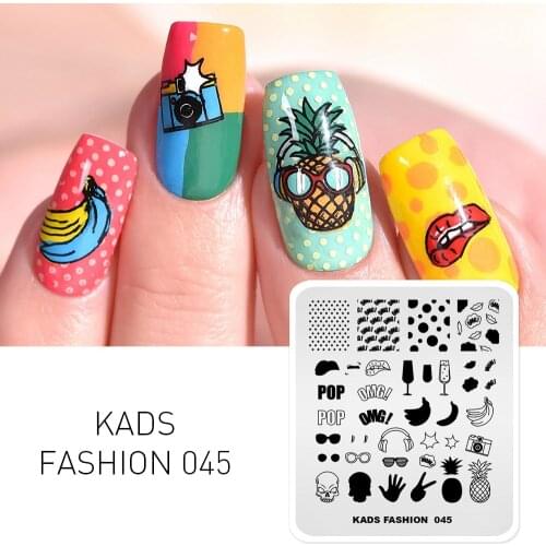 KADS 7*8cm Stamping Plate Fruit & Lips cartoon Pattern Stencil For Polish Nail Stamping Template Nail Decoration Tool
