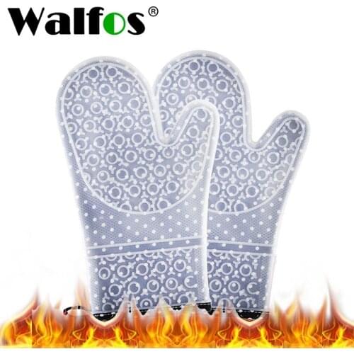 WALFOS One Piece Oven Mitts 1 Piece Silicone and Cotton Double -Layer Heat Resistant Gloves Silicone BBQ Gloves Kitchen Glove