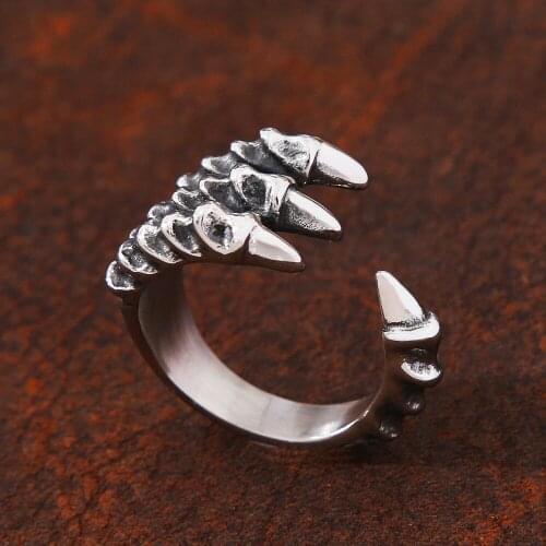 Vintage Stainless Steel Dragon Claw Rings Men Adjustable Ring Punk Biker Dragon Ring Steel Jewelry Gift Wholesale