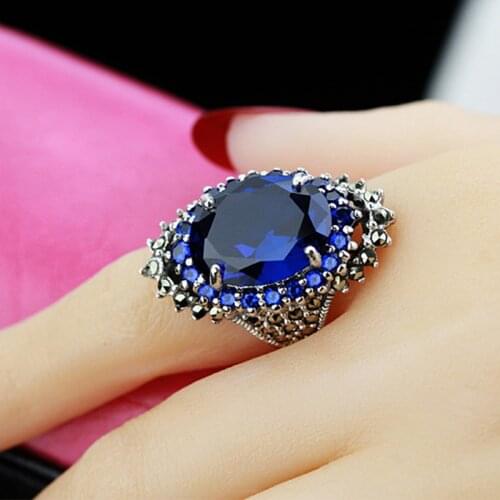 Vintage Bohemia Red Blue Gem Stone Rings for Women Retro Tribal Hollow Flower Midi Ring Female Hyperbole Jewelry Accessories