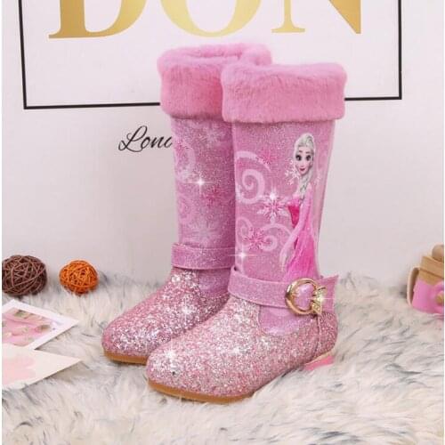Disney Girls High Boots Princess Childrens Frozen Fashion Boots Kids Sequin Winter Kids Shoes For Snow Boot