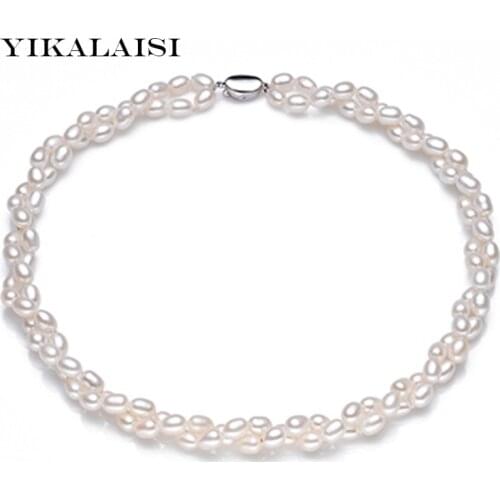 YIKALAISI 2017 925 sterling silver jewelry 5-6 mm 100% Natural Pearl choker White Freshwater Pearl Necklaces for women best gift