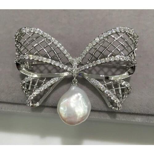 Baroque Natural freshwater pearl brooch bowknot real pearl brooch pins fashion women jewelry