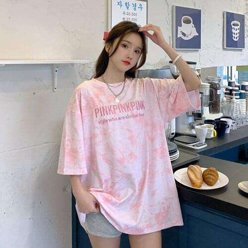 2021 summer new wild tie-dye embroidery Korean version of ins tide net red T-shirt loose by Harajuku style female compassionate