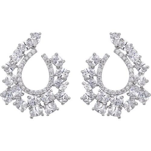 YAN MEI High Quality Plant Shape zircon earring Silver Color luxury stud earrings For Women GLE5992
